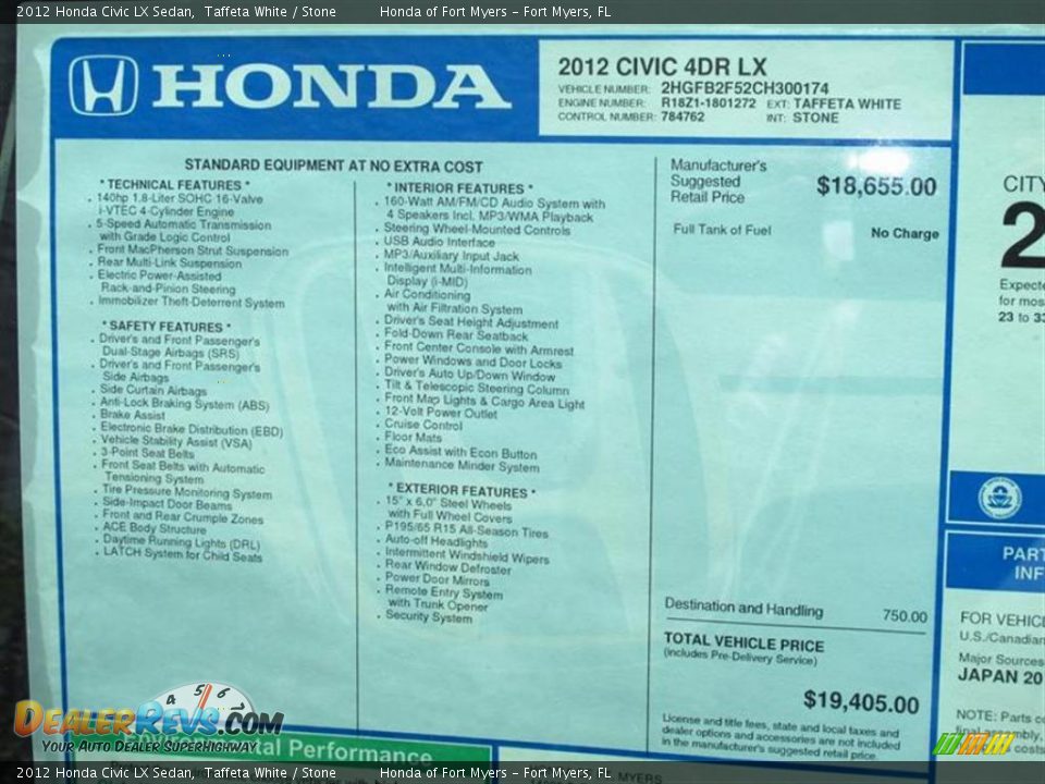 2012 Honda Civic LX Sedan Taffeta White / Stone Photo #9