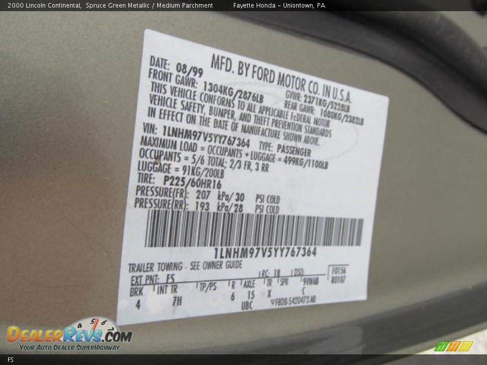 Lincoln Color Code FS Spruce Green Metallic