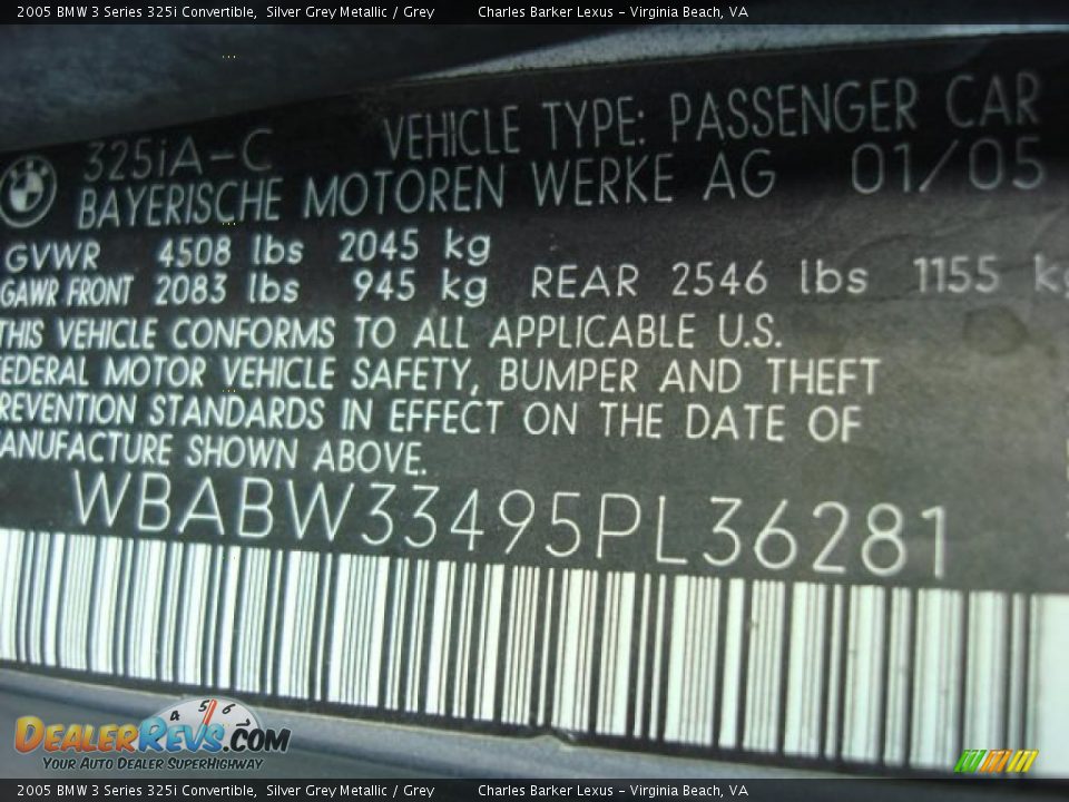 2005 BMW 3 Series 325i Convertible Silver Grey Metallic / Grey Photo #20