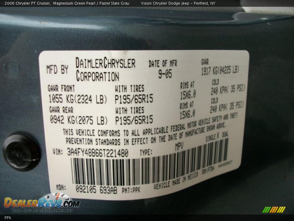 Chrysler Color Code PPK Magnesium Green Pearl