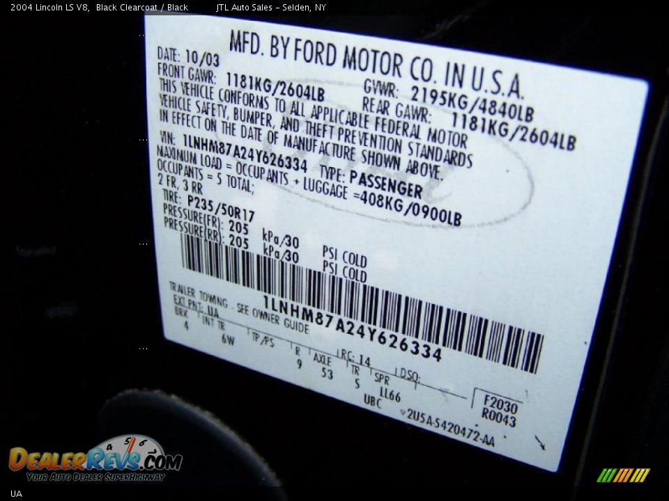 Lincoln Color Code UA Black Clearcoat