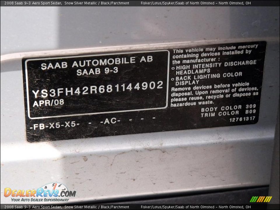 2008 Saab 9-3 Aero Sport Sedan Snow Silver Metallic / Black/Parchment Photo #25