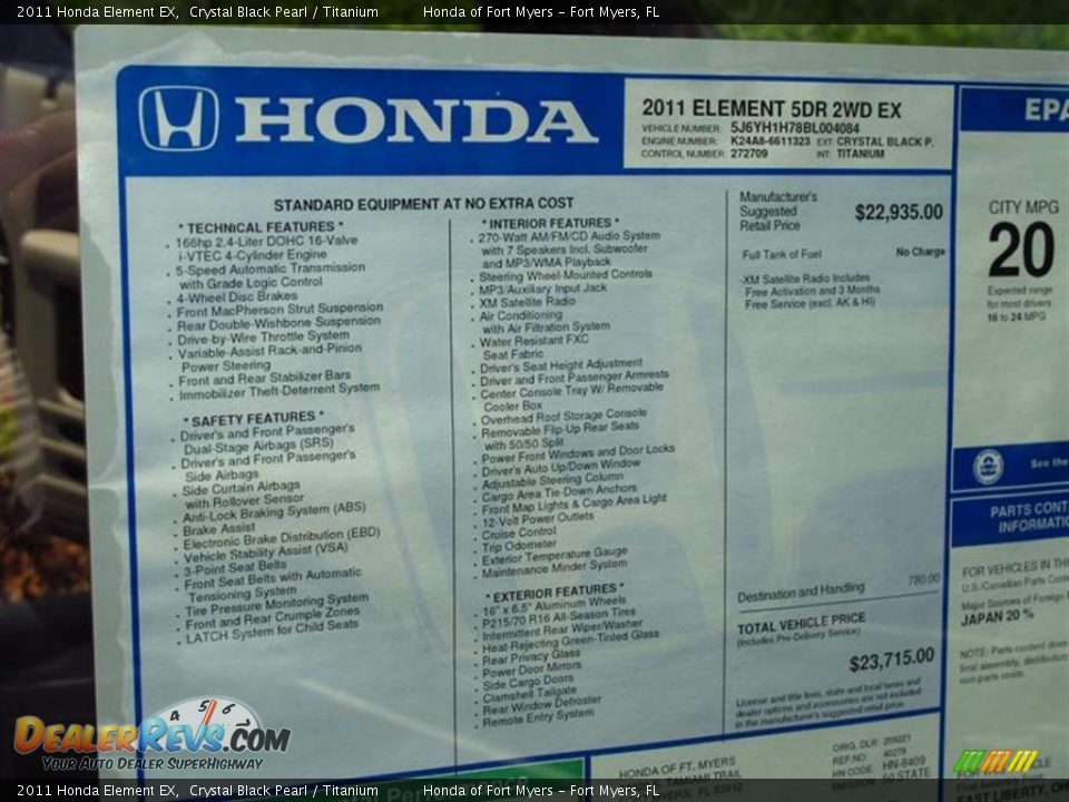 2011 Honda Element EX Window Sticker Photo #9