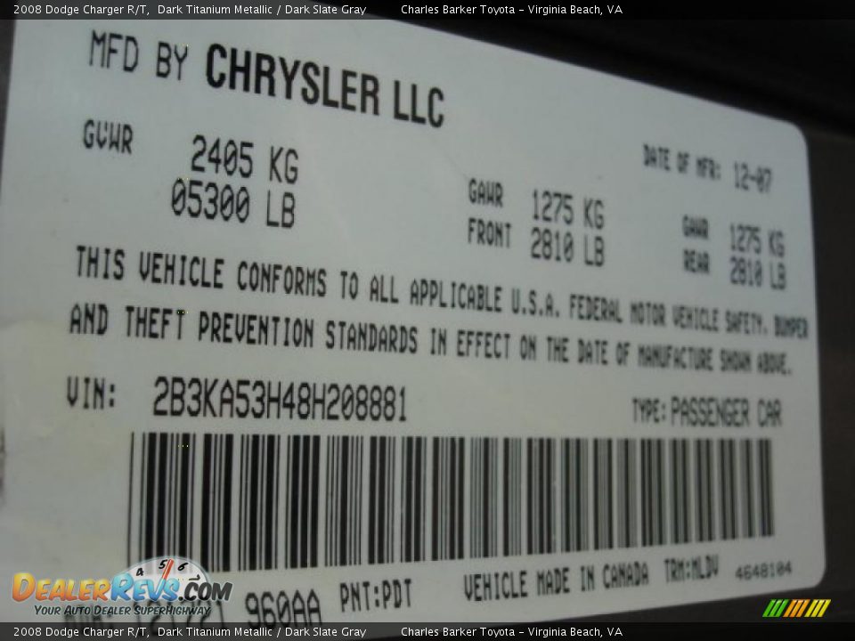 2008 Dodge Charger R/T Dark Titanium Metallic / Dark Slate Gray Photo #17
