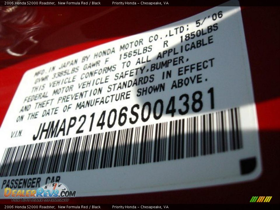 2006 Honda S2000 Roadster New Formula Red / Black Photo #29