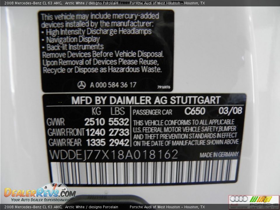 2008 Mercedes-Benz CL 63 AMG Arctic White / designo Porcelain Photo #33