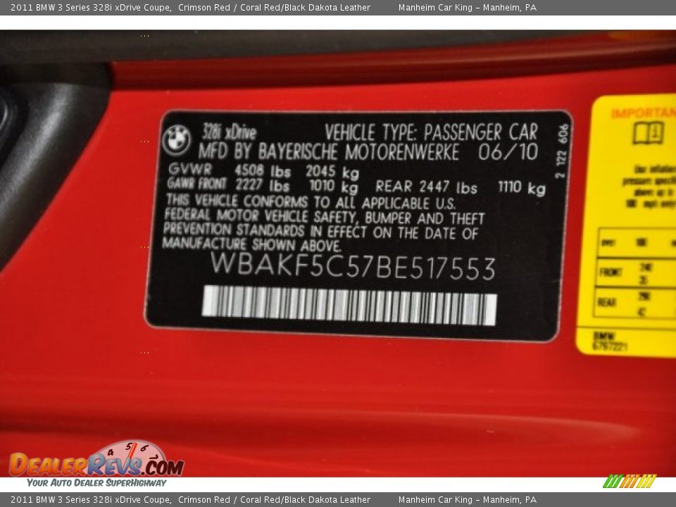 2011 BMW 3 Series 328i xDrive Coupe Crimson Red / Coral Red/Black Dakota Leather Photo #8