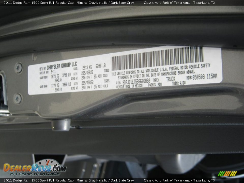 2011 Dodge Ram 1500 Sport R/T Regular Cab Mineral Gray Metallic / Dark Slate Gray Photo #25