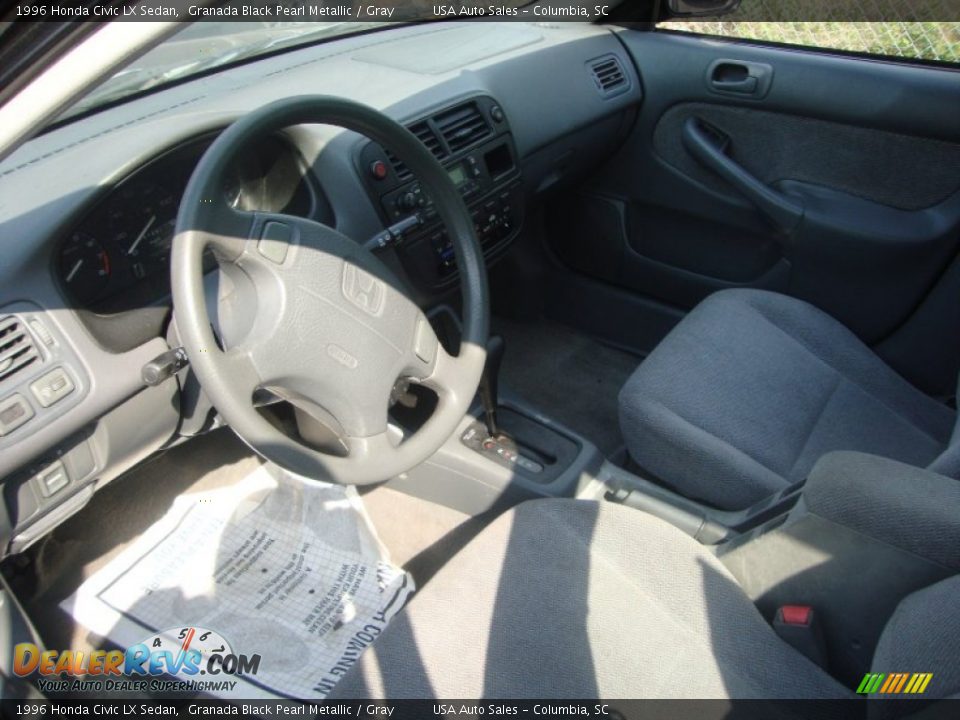 1996 Honda Civic LX Sedan Granada Black Pearl Metallic / Gray Photo #7