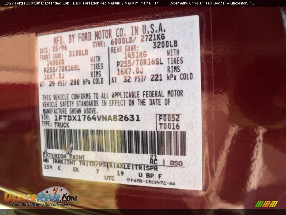 Ford Color Code JL Dark Toreador Red Metallic