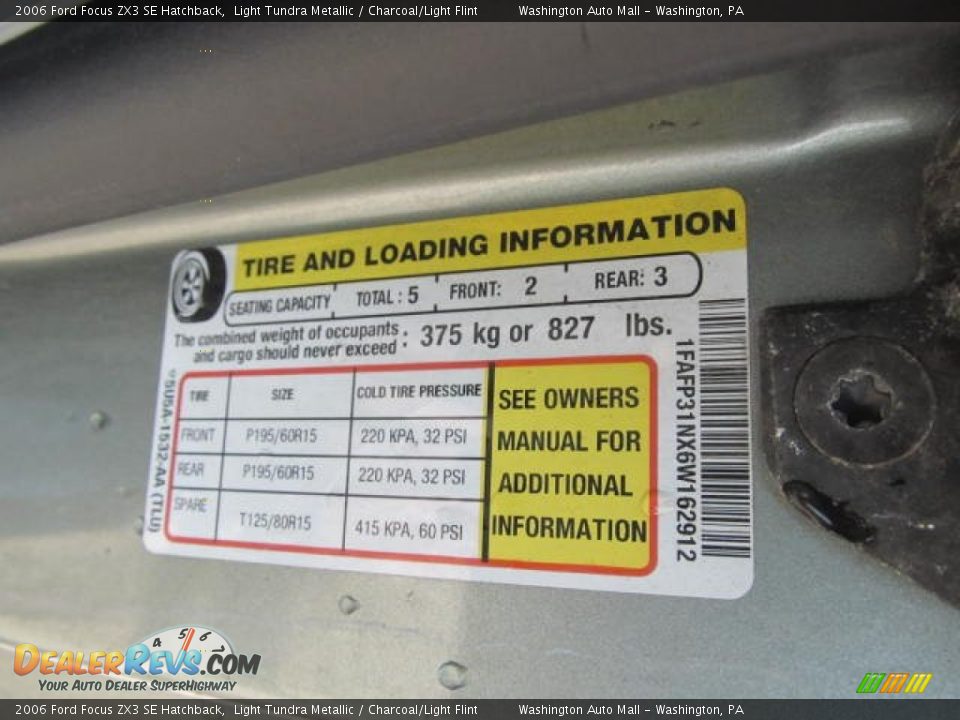 Info Tag of 2006 Ford Focus ZX3 SE Hatchback Photo #18