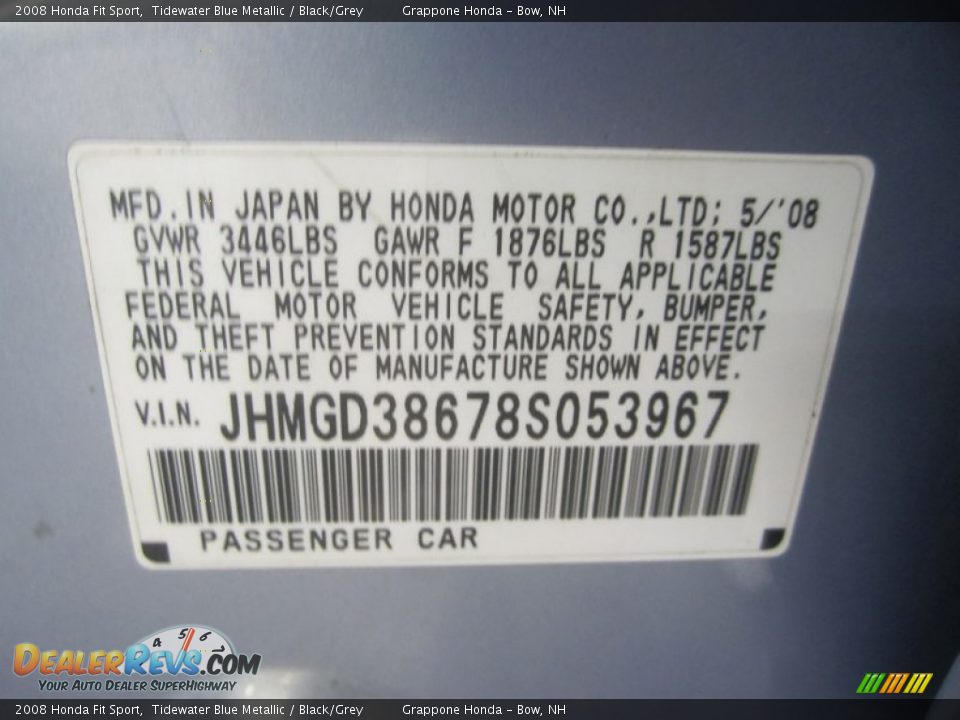2008 Honda Fit Sport Tidewater Blue Metallic / Black/Grey Photo #10