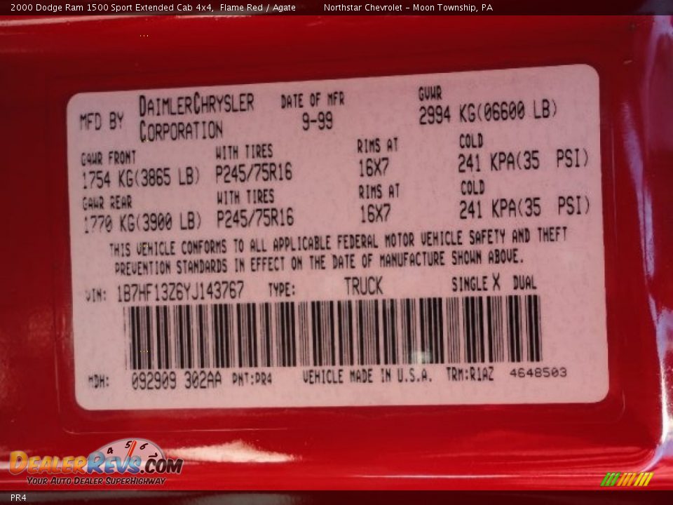 Dodge Color Code PR4 Flame Red