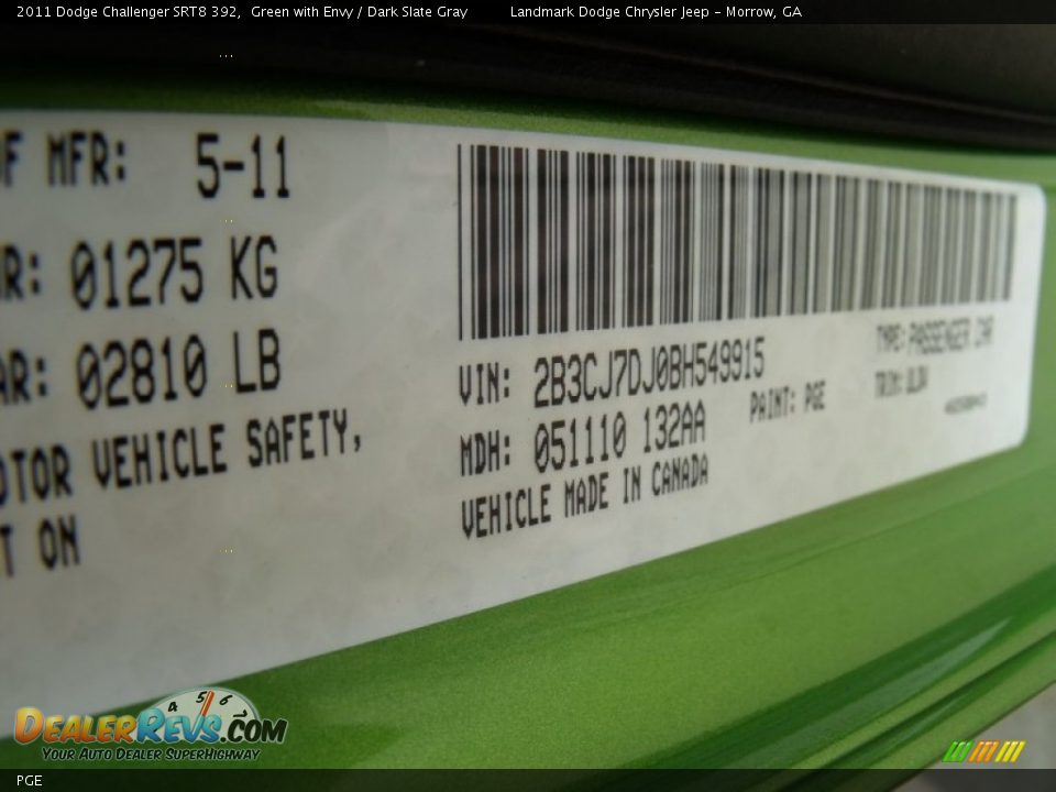 Dodge Color Code PGE Green with Envy