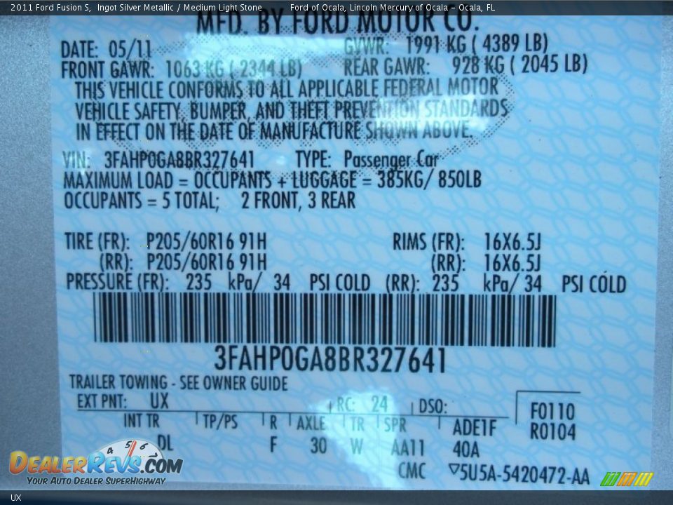 Ford Color Code UX Ingot Silver Metallic