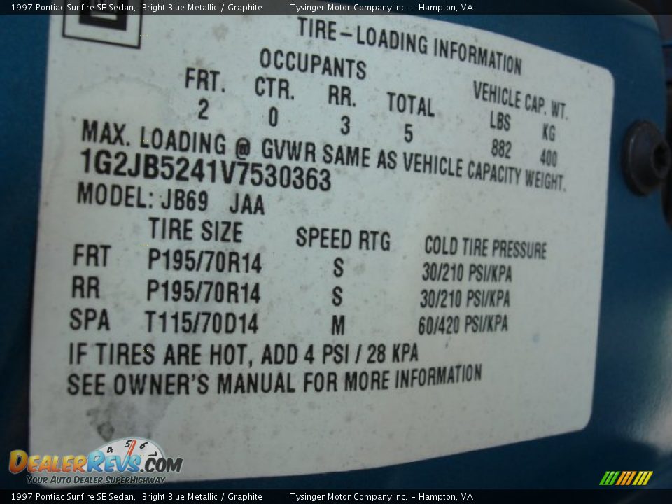 1997 Pontiac Sunfire SE Sedan Bright Blue Metallic / Graphite Photo #14