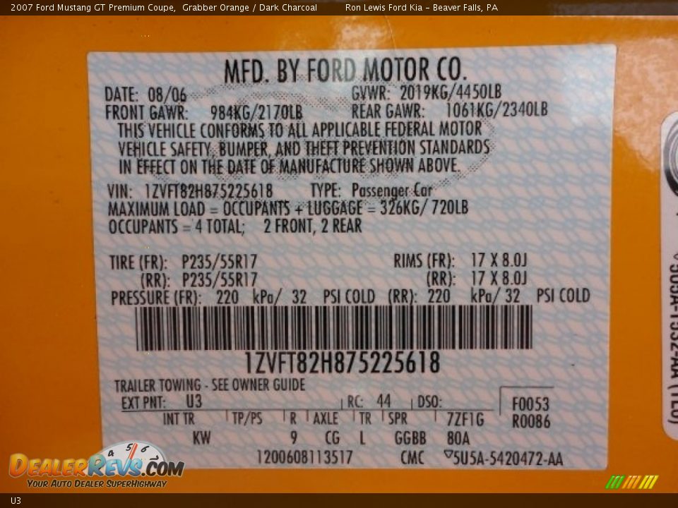 Ford Color Code U3 Grabber Orange