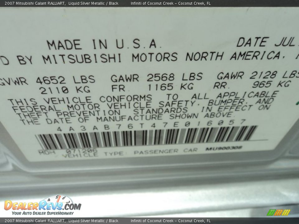 2007 Mitsubishi Galant RALLIART Liquid Silver Metallic / Black Photo #31