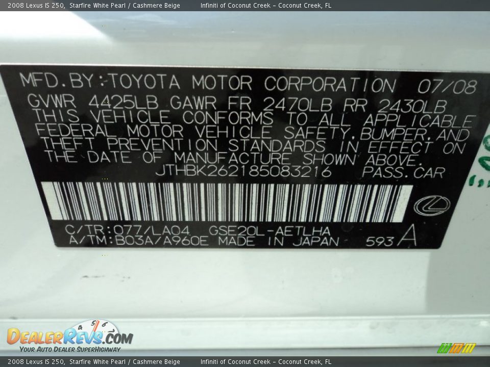 2008 Lexus IS 250 Starfire White Pearl / Cashmere Beige Photo #30