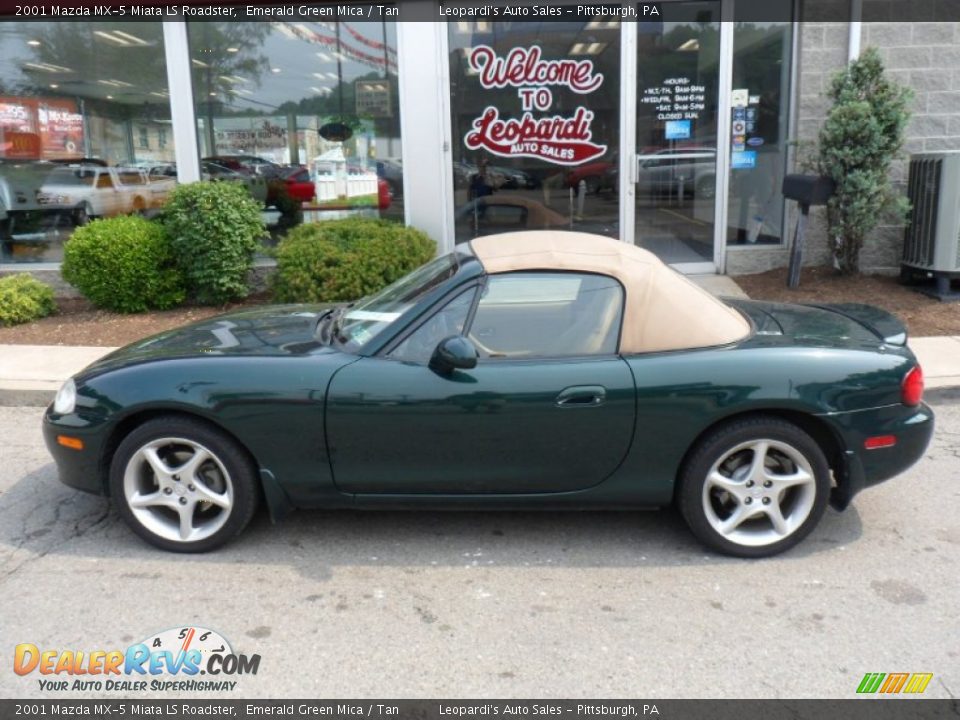 2001 Mazda MX-5 Miata LS Roadster Emerald Green Mica / Tan Photo #2