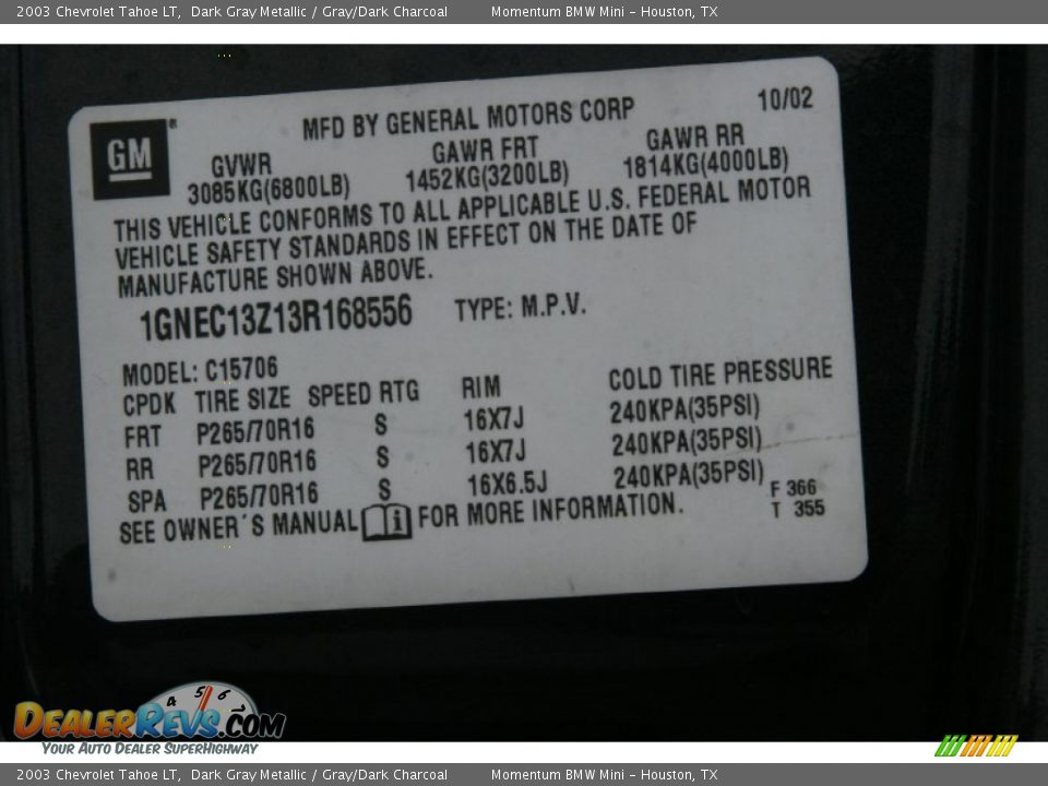 2003 Chevrolet Tahoe LT Dark Gray Metallic / Gray/Dark Charcoal Photo #6