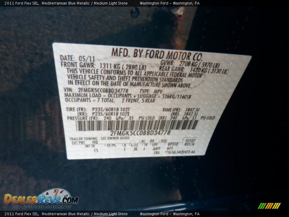 2011 Ford Flex SEL Mediterranean Blue Metallic / Medium Light Stone Photo #19