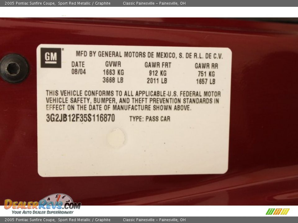 2005 Pontiac Sunfire Coupe Sport Red Metallic / Graphite Photo #17