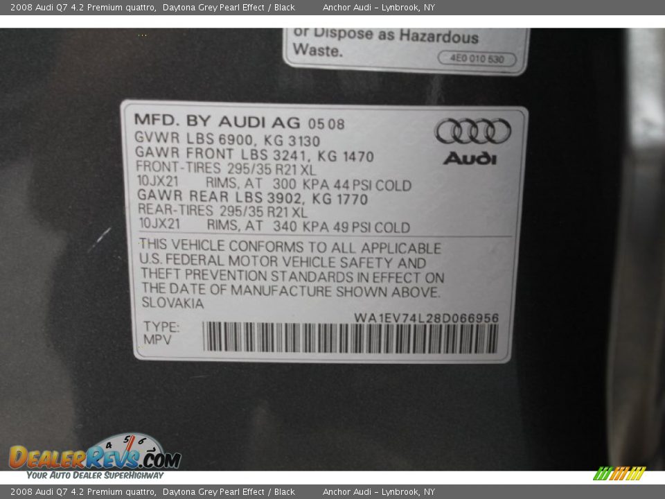 2008 Audi Q7 4.2 Premium quattro Daytona Grey Pearl Effect / Black Photo #16