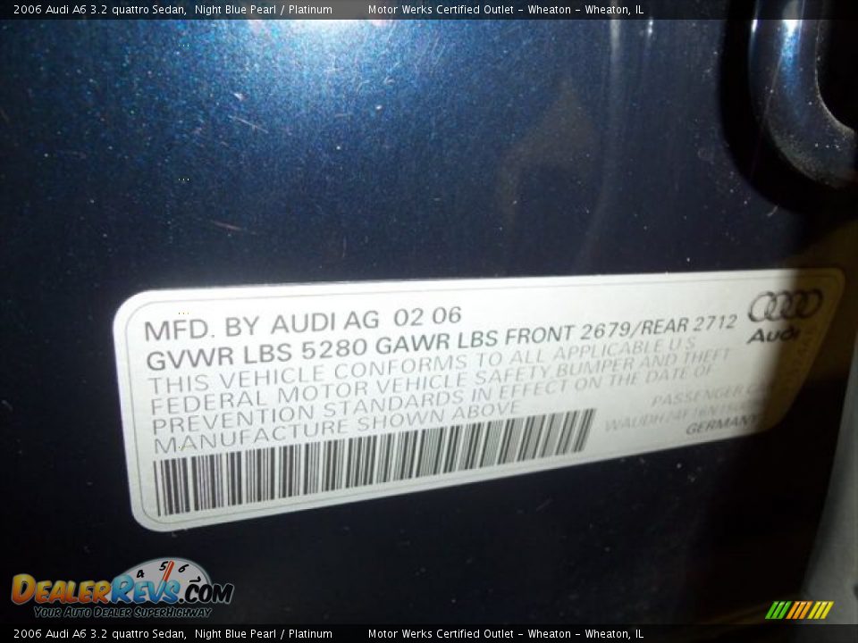 2006 Audi A6 3.2 quattro Sedan Night Blue Pearl / Platinum Photo #14