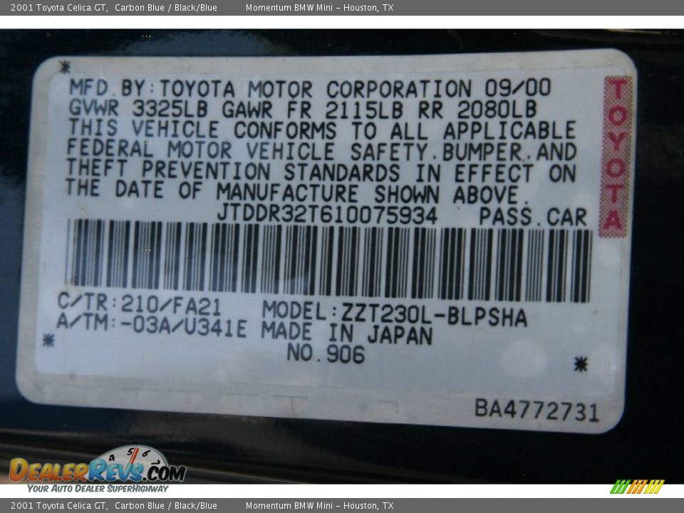 2001 Toyota Celica GT Carbon Blue / Black/Blue Photo #6
