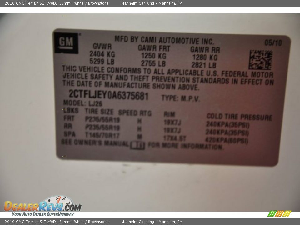 2010 GMC Terrain SLT AWD Summit White / Brownstone Photo #9