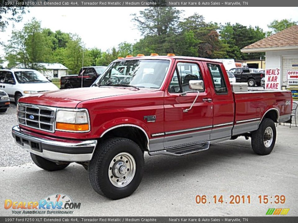 1997 Ford F250 Xlt Extended Cab 4x4 Toreador Red Metallic Medium Graphite Photo 3