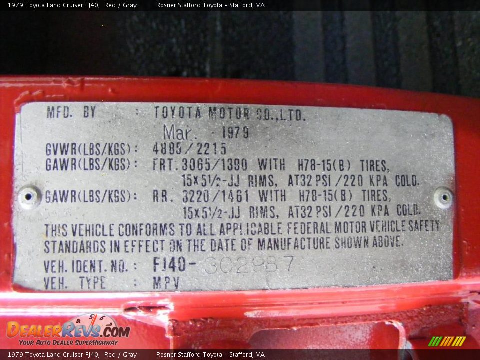 1979 Toyota Land Cruiser FJ40 Red / Gray Photo #10