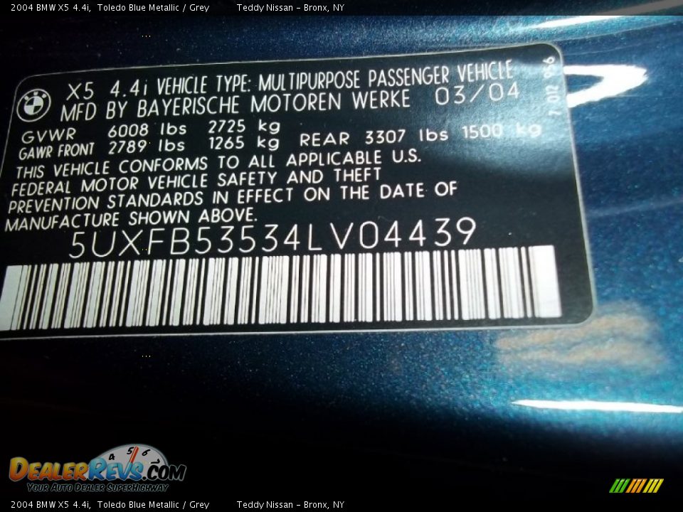 2004 BMW X5 4.4i Toledo Blue Metallic / Grey Photo #25