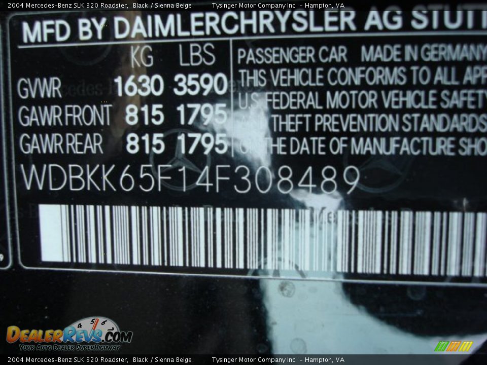 Info Tag of 2004 Mercedes-Benz SLK 320 Roadster Photo #22