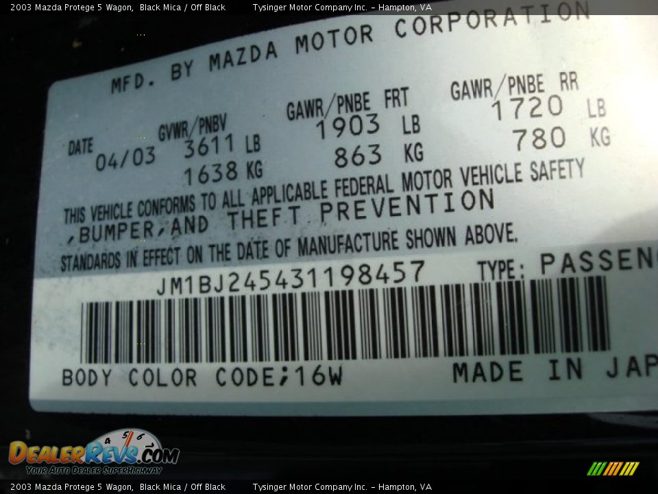 2003 Mazda Protege 5 Wagon Black Mica / Off Black Photo #20