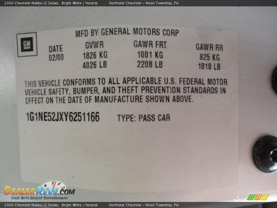 2000 Chevrolet Malibu LS Sedan Bright White / Neutral Photo #15