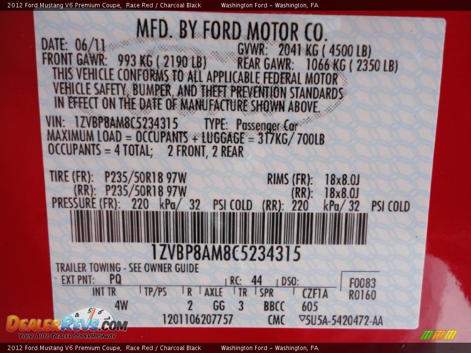 2012 Ford Mustang V6 Premium Coupe Race Red / Charcoal Black Photo #20