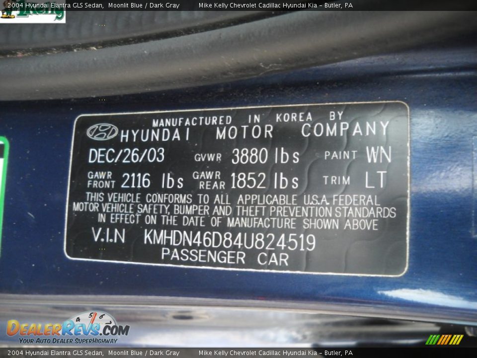 2004 Hyundai Elantra GLS Sedan Moonlit Blue / Dark Gray Photo #11