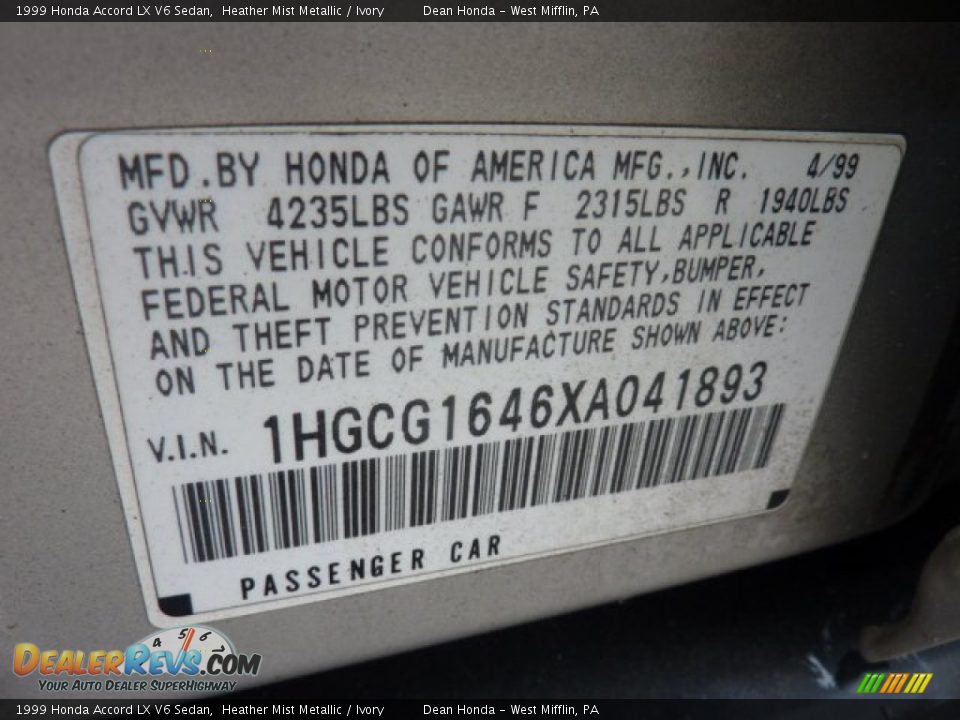 1999 Honda Accord LX V6 Sedan Heather Mist Metallic / Ivory Photo #14