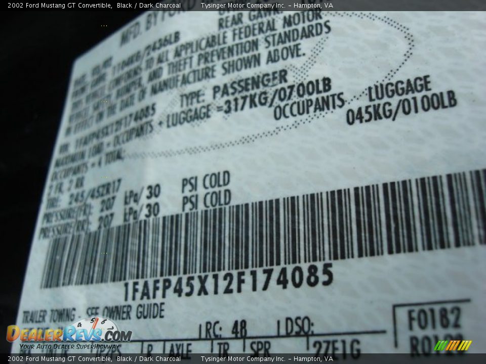 2002 Ford Mustang GT Convertible Black / Dark Charcoal Photo #21