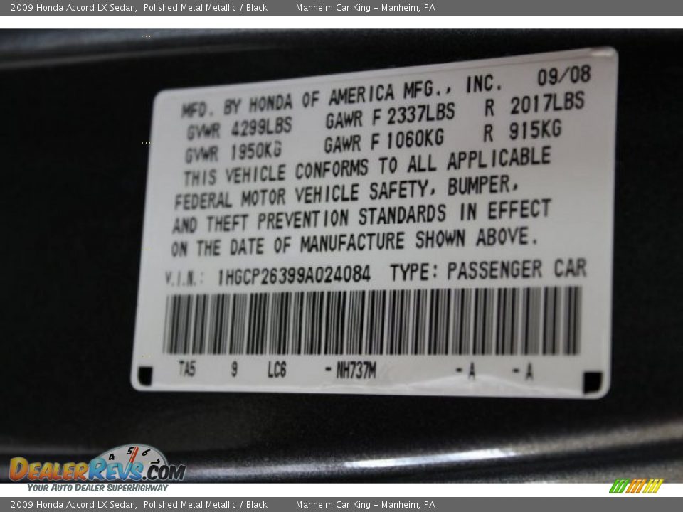 2009 Honda Accord LX Sedan Polished Metal Metallic / Black Photo #8