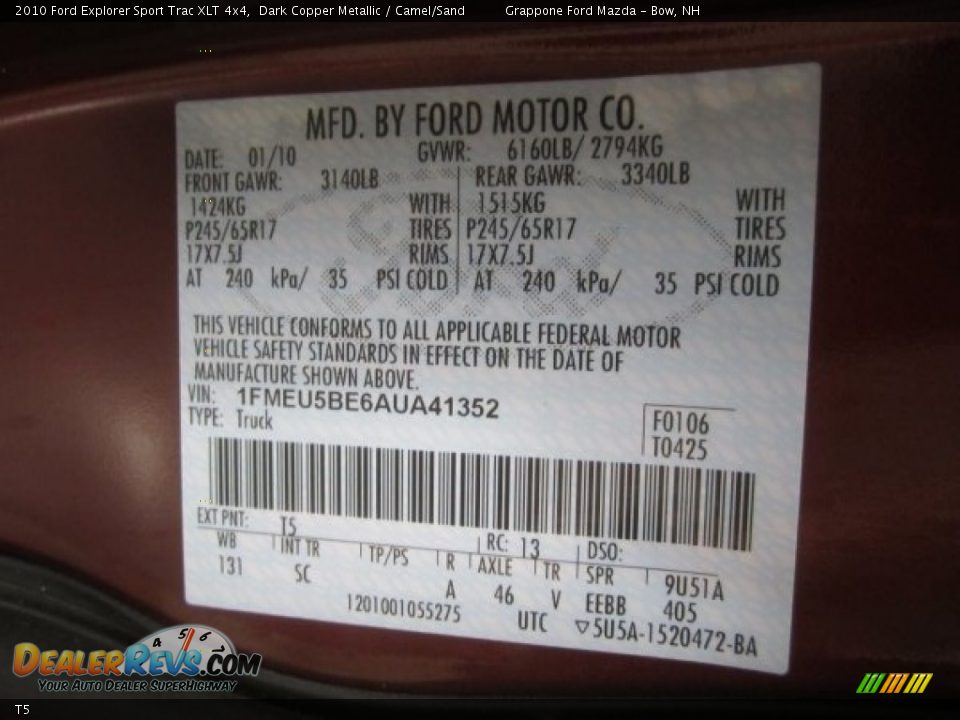 Ford Color Code T5 Dark Copper Metallic