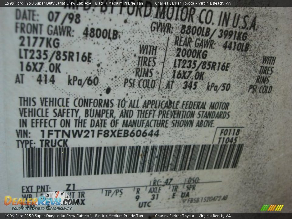 1999 Ford F250 Super Duty Lariat Crew Cab 4x4 Black / Medium Prairie Tan Photo #22