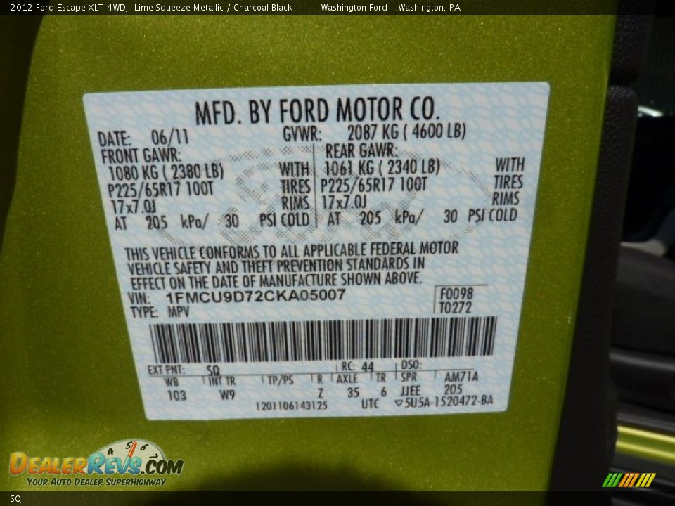 Ford Color Code SQ Lime Squeeze Metallic