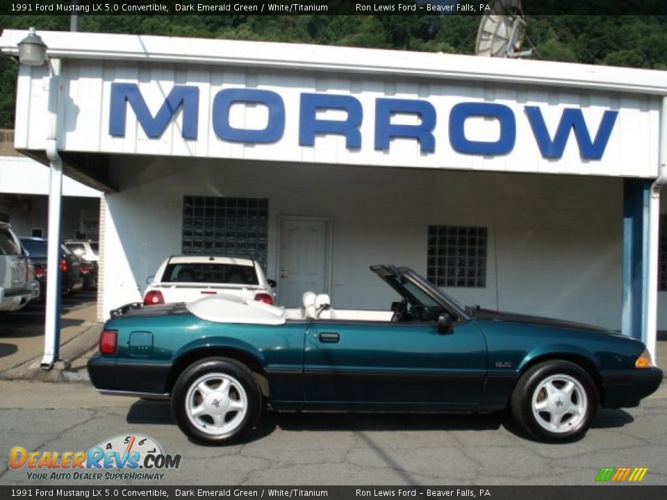 1991 Ford Mustang LX 5.0 Convertible Dark Emerald Green / White/Titanium Photo #1