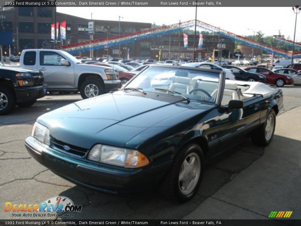 1991 Ford Mustang LX 5.0 Convertible Dark Emerald Green / White/Titanium Photo #4