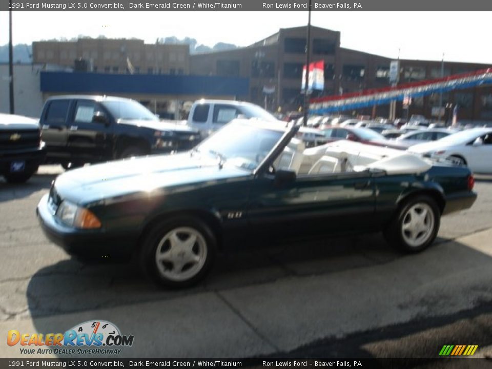 1991 Ford Mustang LX 5.0 Convertible Dark Emerald Green / White/Titanium Photo #5