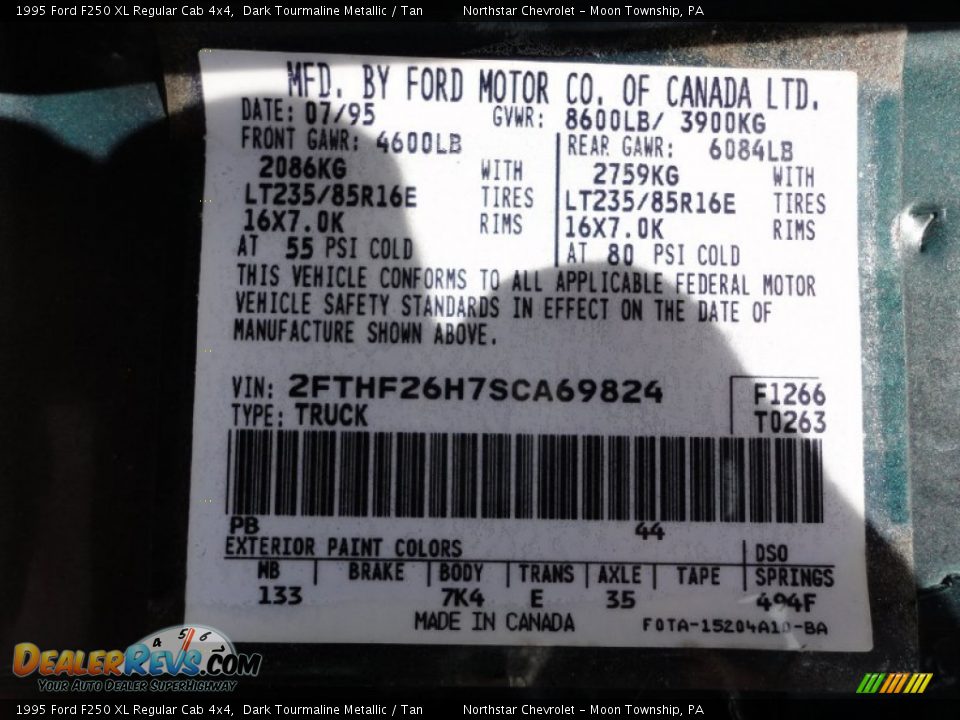 1995 Ford F250 XL Regular Cab 4x4 Dark Tourmaline Metallic / Tan Photo #15