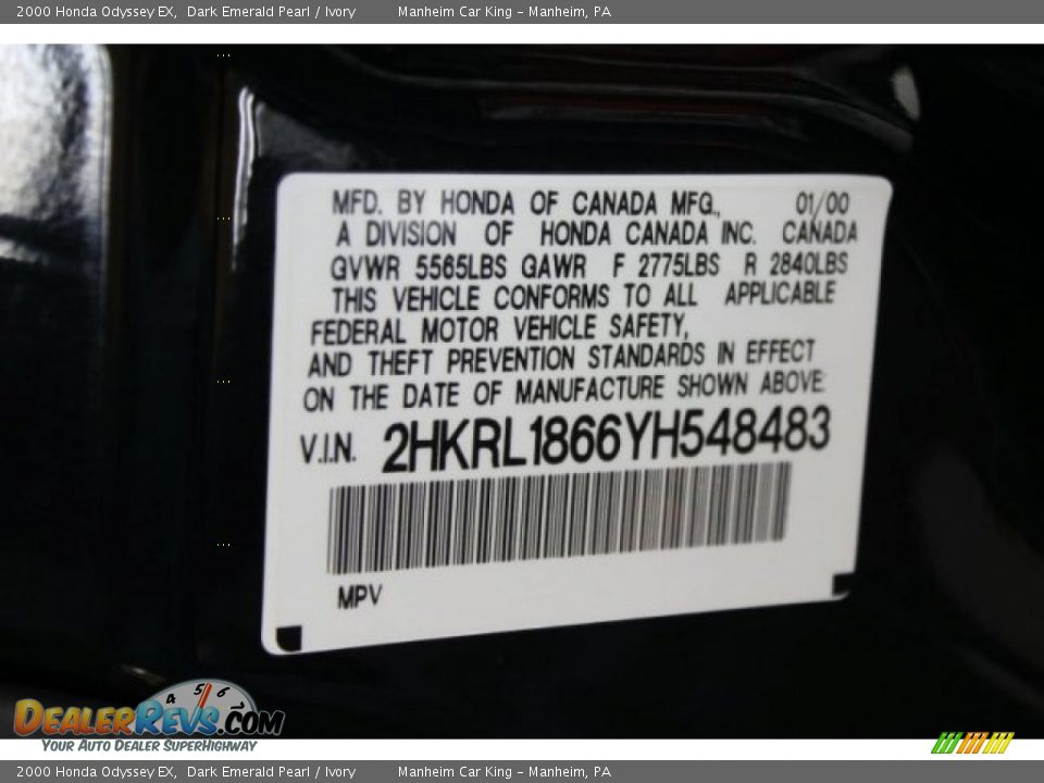 2000 Honda Odyssey EX Dark Emerald Pearl / Ivory Photo #8